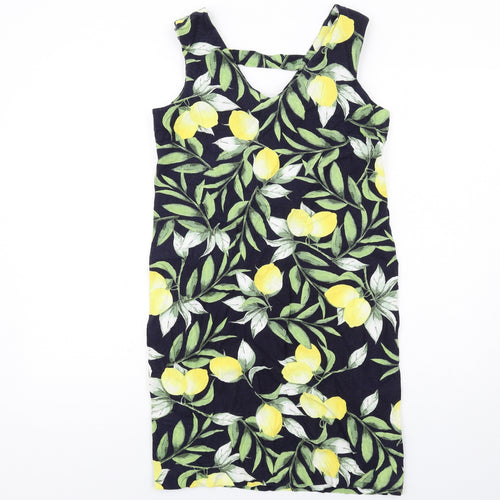 M&Co Womens Multicoloured Geometric Viscose Tank Dress Size 8 V-Neck Pullover - Lemons Print