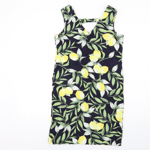 M&Co Womens Multicoloured Geometric Viscose Tank Dress Size 8 V-Neck Pullover - Lemons Print