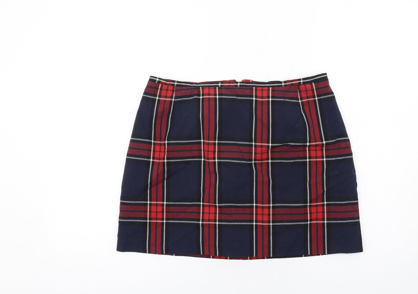 New Look Womens Blue Plaid Cotton Mini Skirt Size 14 Zip