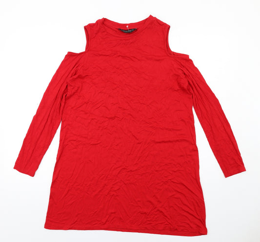 Dorothy Perkins Womens Red Viscose A-Line Size 14 Round Neck Pullover - Cold Shoulder