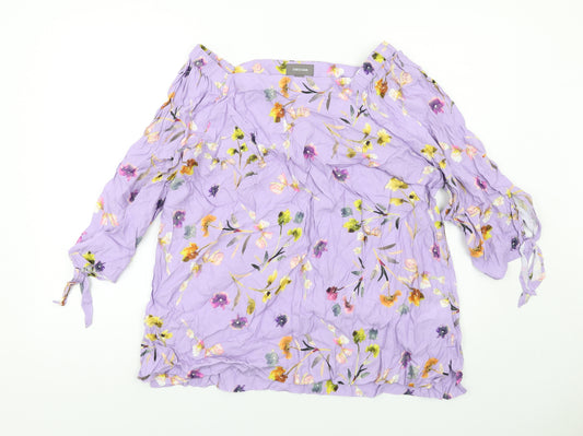 Susan Womens Purple Floral Viscose Basic Blouse Size 14 Square Neck