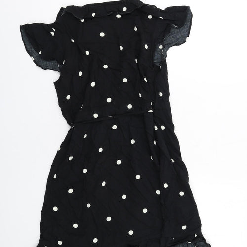 Motel Womens Black Polka Dot Viscose Wrap Dress Size M V-Neck Tie