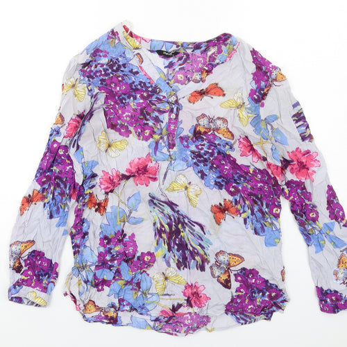 M&Co Womens Multicoloured Floral Viscose Basic Blouse Size 10 V-Neck
