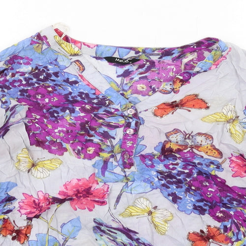 M&Co Womens Multicoloured Floral Viscose Basic Blouse Size 10 V-Neck
