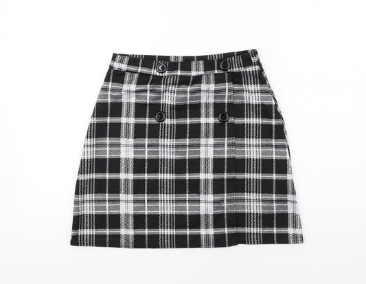 Quiz Womens Black Plaid Polyester A-Line Skirt Size 8