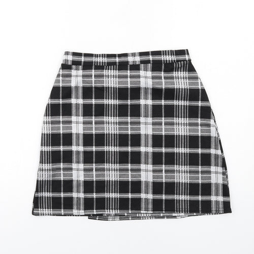 Quiz Womens Black Plaid Polyester A-Line Skirt Size 8