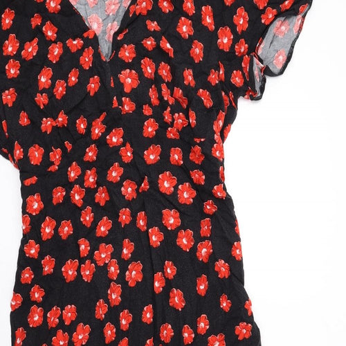 New Look Womens Black Floral Viscose A-Line Size 18 V-Neck Pullover