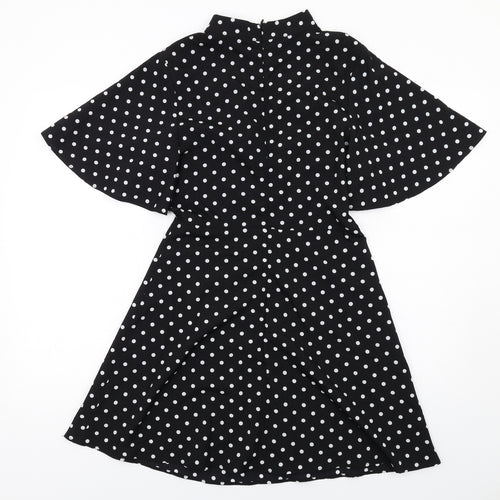 Vera & Lucy Womens Black Polka Dot Polyester Fit & Flare Size M Mock Neck Zip