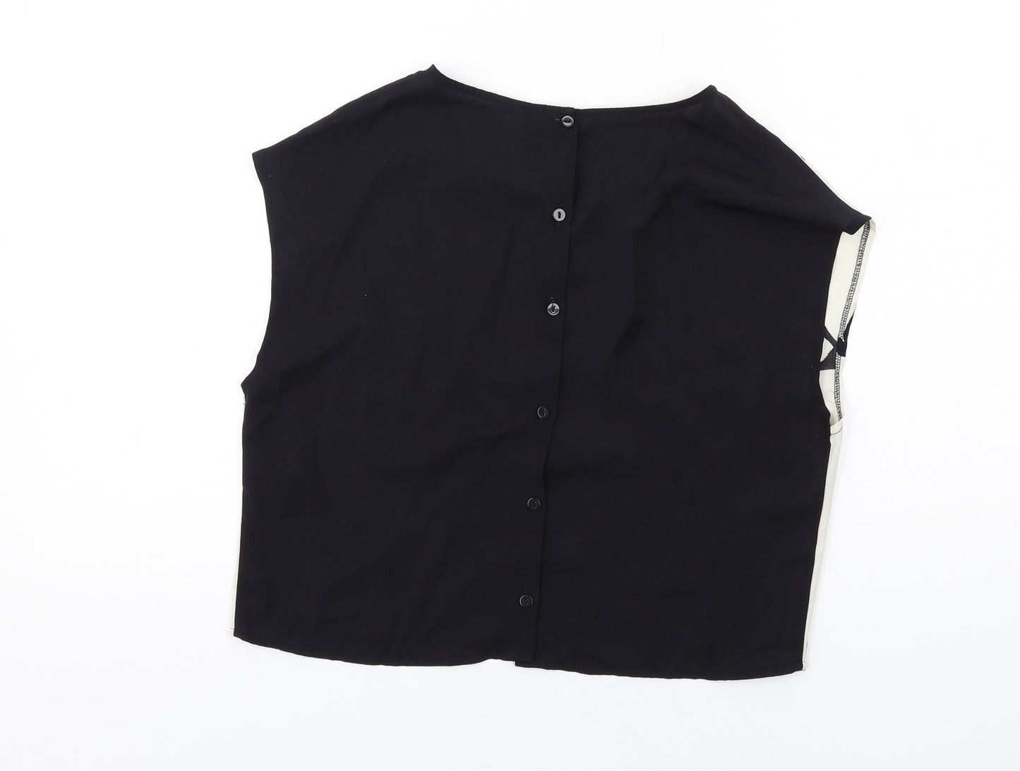 H&M Womens Black Geometric Polyester Basic Blouse Size 6 Round Neck - Bird Pattern