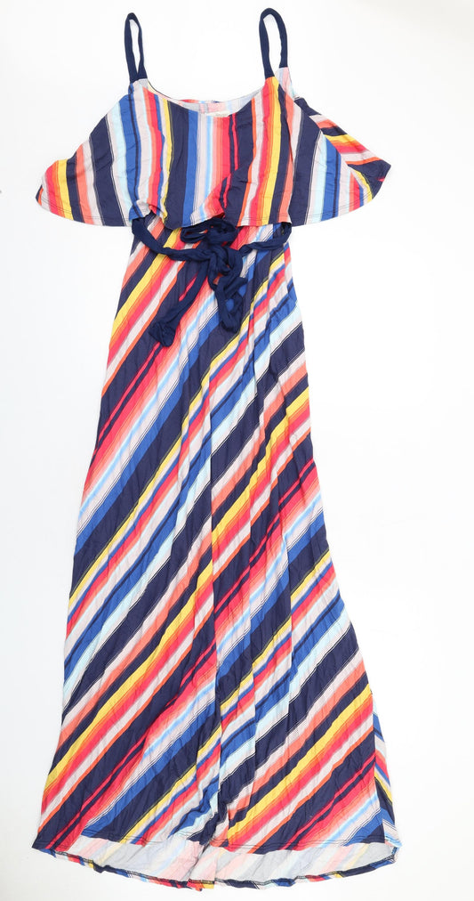 Monsoon Womens Multicoloured Striped Viscose Maxi Size 14 Round Neck Pullover