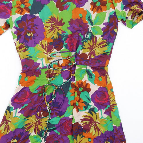 Zara Womens Multicoloured Floral Polyester A-Line Size S V-Neck Button