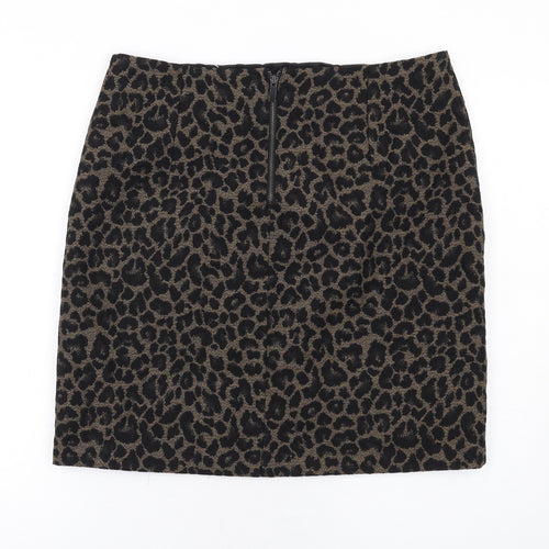 Marks and Spencer Womens Brown Animal Print Polyester A-Line Skirt Size 14 Zip - Leopard pattern
