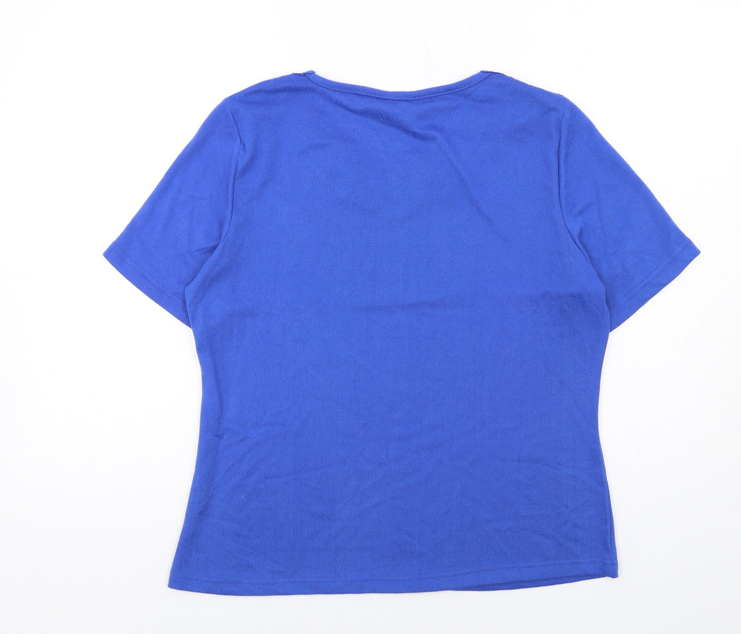EWM Womens Blue Polyester Basic T-Shirt Size 14 Boat Neck - Neckline Detail