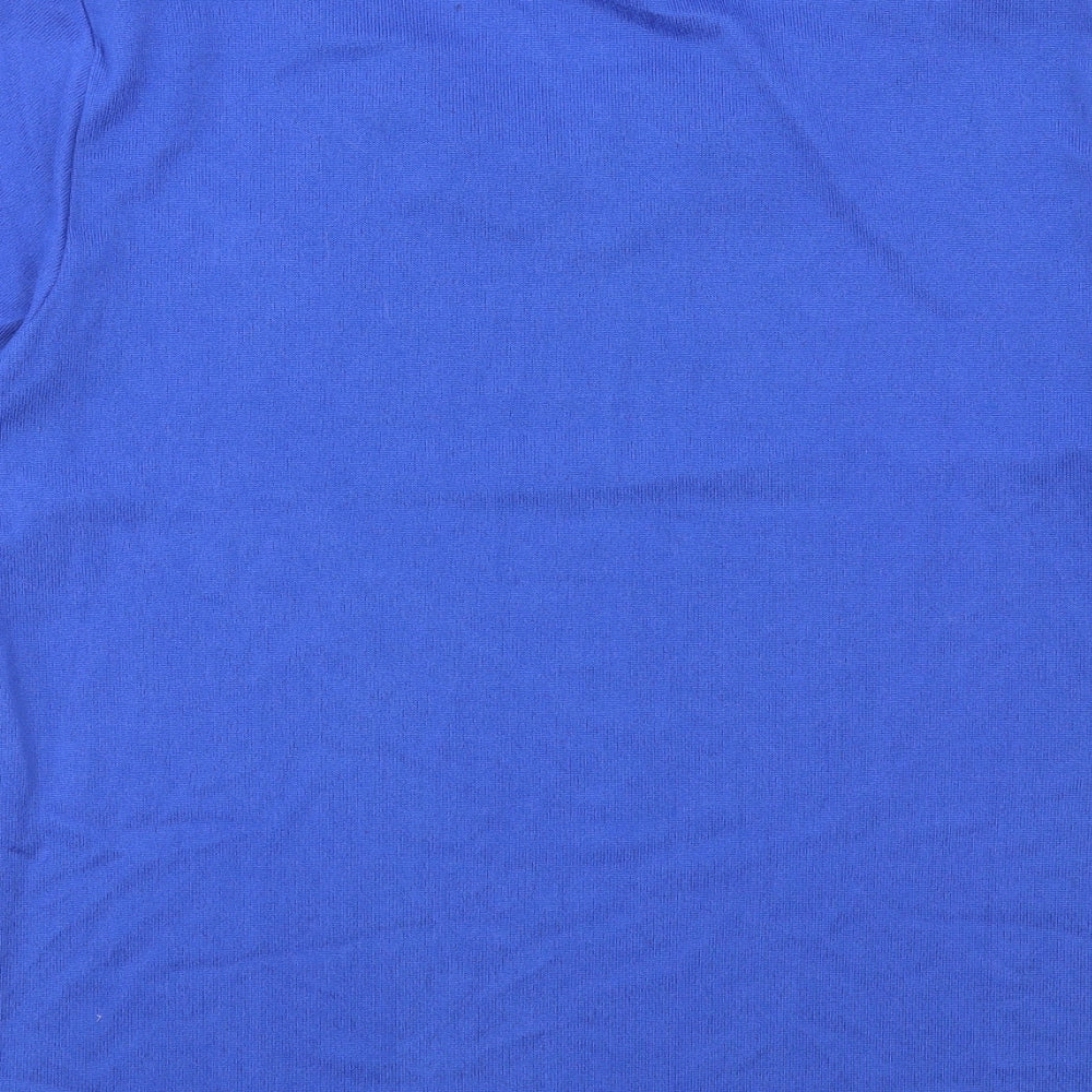 EWM Womens Blue Polyester Basic T-Shirt Size 14 Boat Neck - Neckline Detail