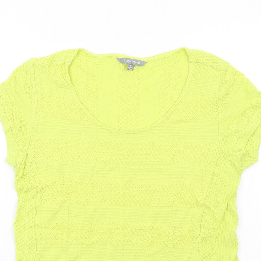 Suzanne Grae Womens Yellow Viscose Basic T-Shirt Size M Round Neck - Textured