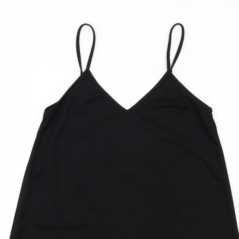 PRETTYLITTLETHING Womens Black Polyester Slip Dress Size 10 V-Neck Pullover