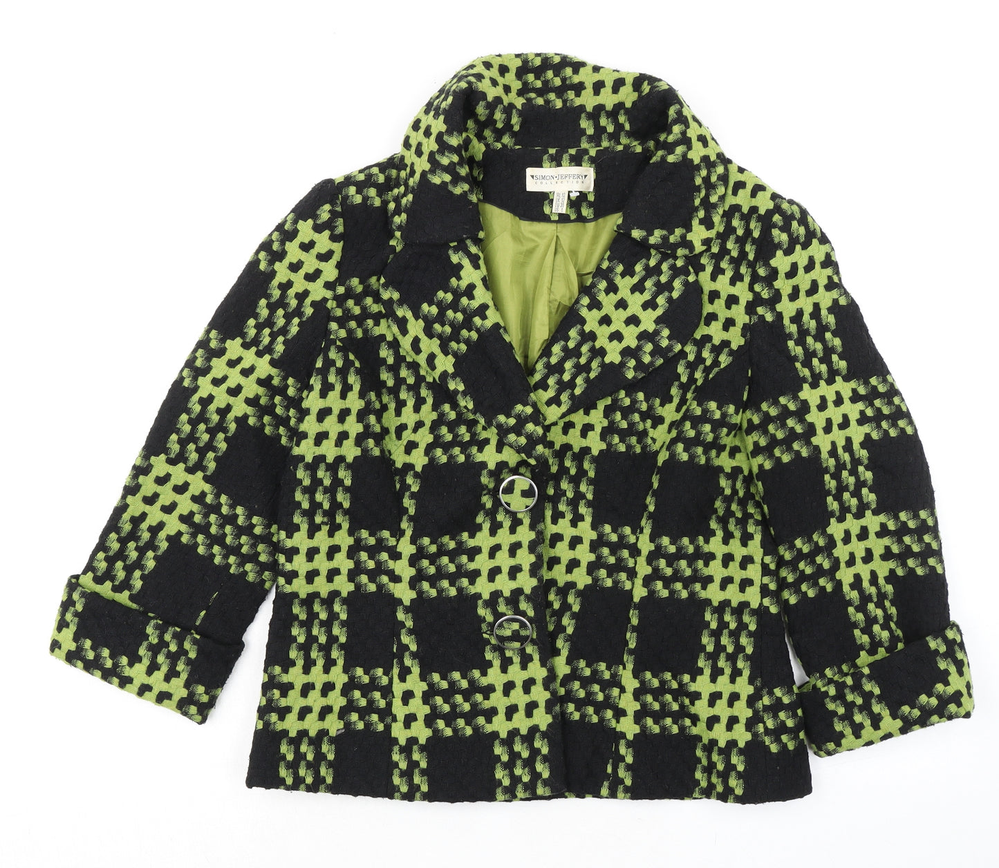 Simon Jeffery Womens Green Geometric Jacket Size 12 Button