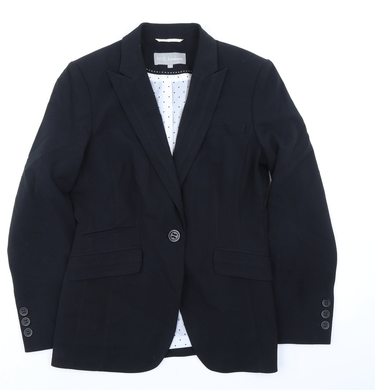 Marks and Spencer Womens Black Jacket Blazer Size 12 Button
