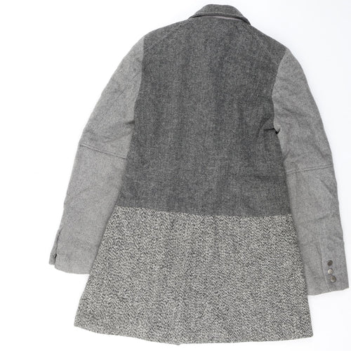 NEXT Womens Grey Geometric Overcoat Coat Size 10 Zip
