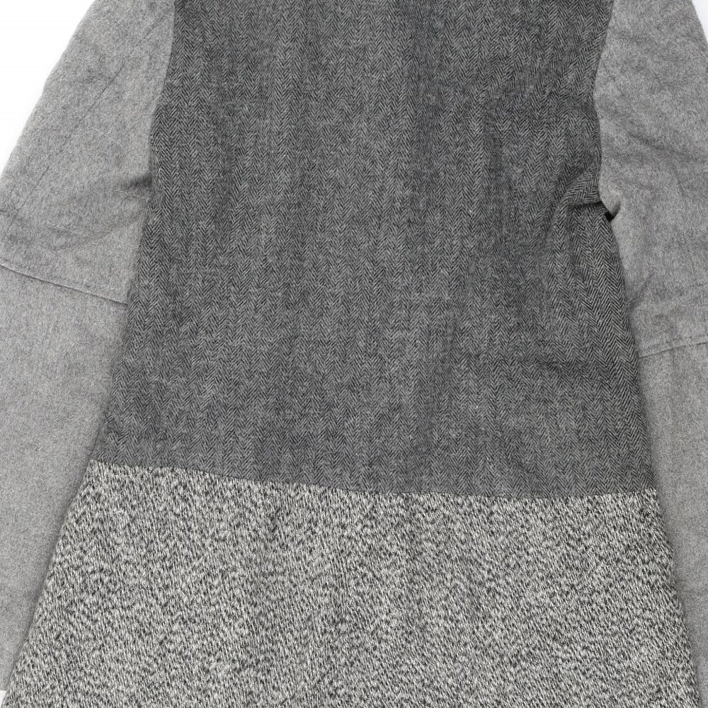NEXT Womens Grey Geometric Overcoat Coat Size 10 Zip