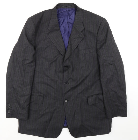 International Menswear Collection Mens Grey Striped Wool Jacket Suit Jacket Size 46 Regular