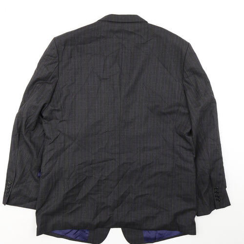International Menswear Collection Mens Grey Striped Wool Jacket Suit Jacket Size 46 Regular
