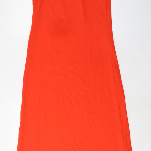 Marks and Spencer Womens Orange Polyester Maxi Size 12 One Shoulder Zip