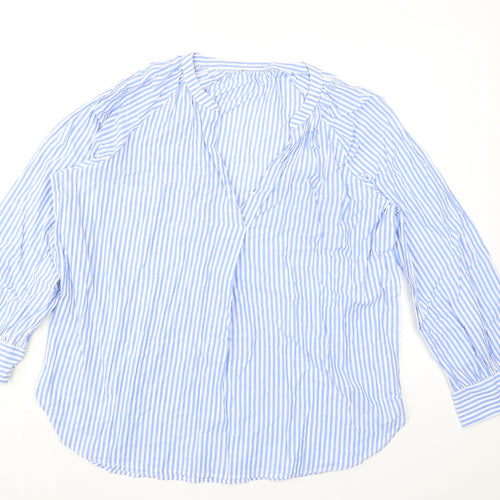 NEXT Womens Blue Striped 100% Cotton Basic Blouse Size 18 V-Neck