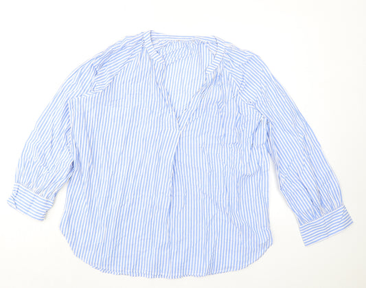 NEXT Womens Blue Striped 100% Cotton Basic Blouse Size 18 V-Neck