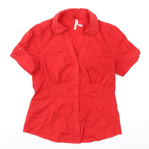 NEXT Womens Red Cotton Basic Button-Up Size 10 Collared