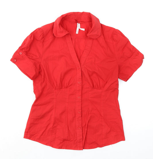 NEXT Womens Red Cotton Basic Button-Up Size 10 Collared