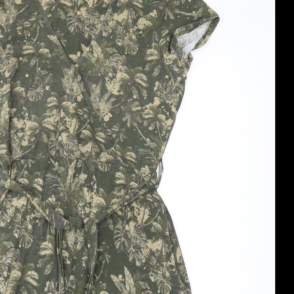 Mountain Warehouse Womens Green Geometric Cotton T-Shirt Dress Size 12 V-Neck Snap
