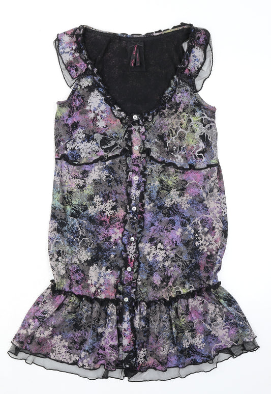 NEXT Womens Multicoloured Geometric 100% Cotton A-Line Size 8 V-Neck Pullover