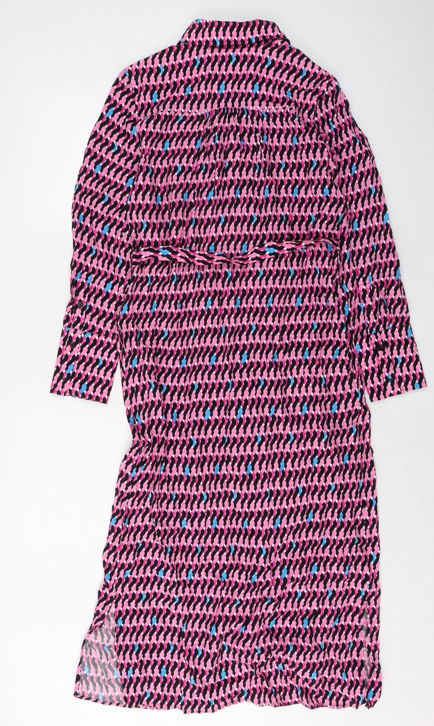 Marks and Spencer Womens Multicoloured Geometric Cupro Shirt Dress Size 10 Collared Button