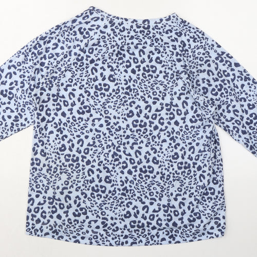 Marks and Spencer Womens Blue Animal Print Polyester Basic T-Shirt Size 16 Round Neck - Leopard Print