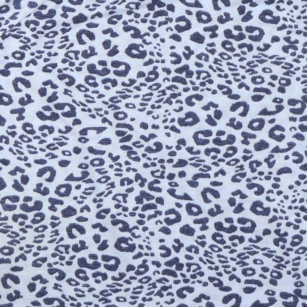 Marks and Spencer Womens Blue Animal Print Polyester Basic T-Shirt Size 16 Round Neck - Leopard Print