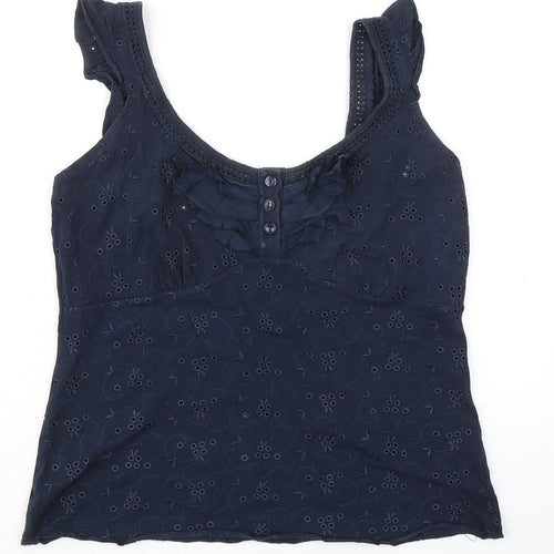 Per Una Womens Blue Cotton Basic Tank Size 14 Scoop Neck - Broderie Anglaise