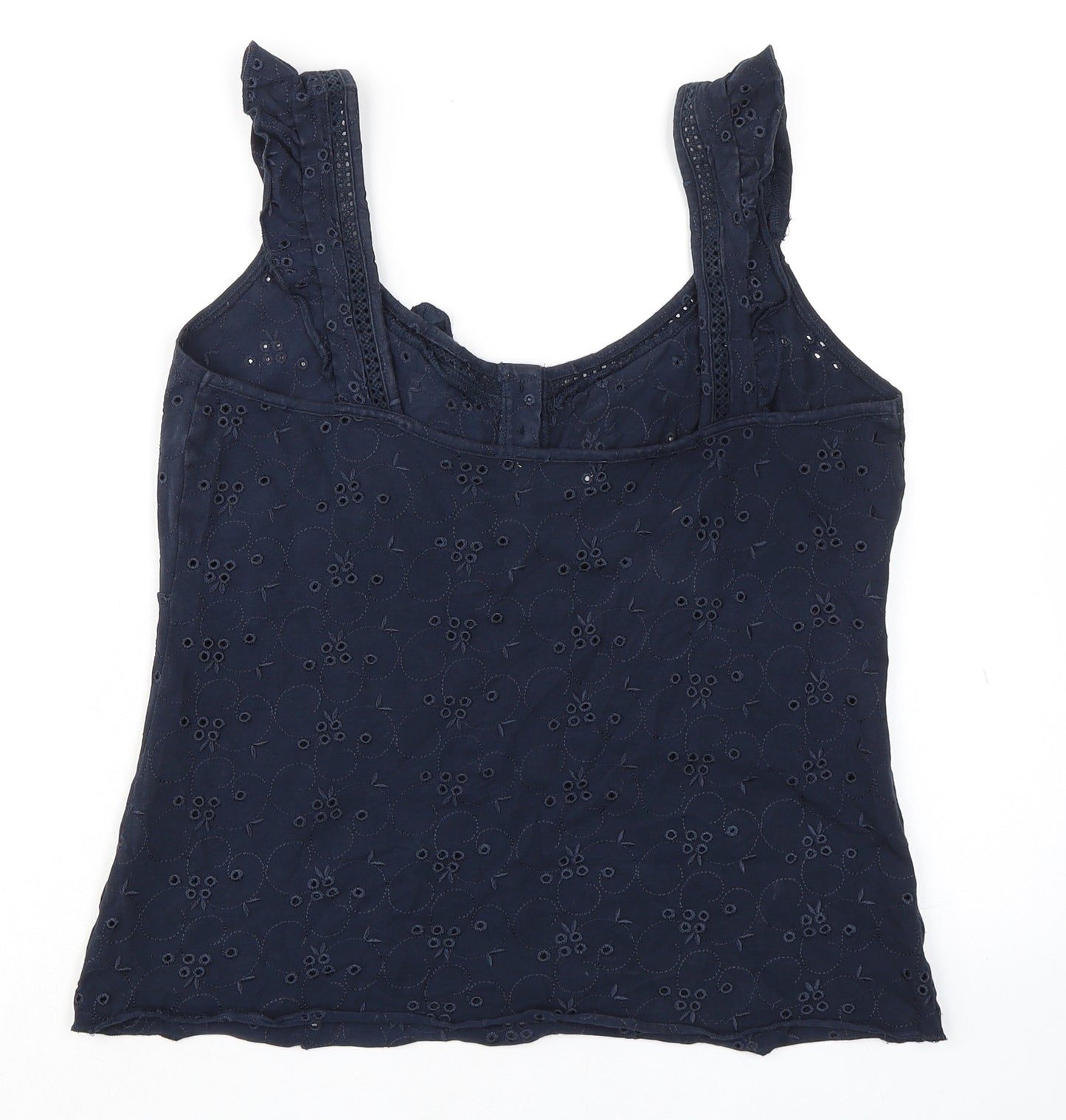 Per Una Womens Blue Cotton Basic Tank Size 14 Scoop Neck - Broderie Anglaise