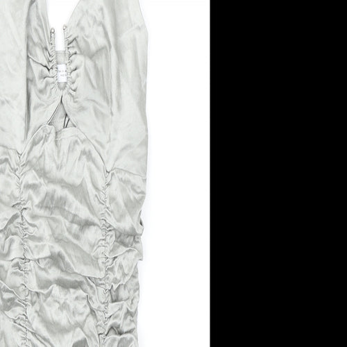 Zara Womens Silver Viscose Bodycon Size M V-Neck Zip