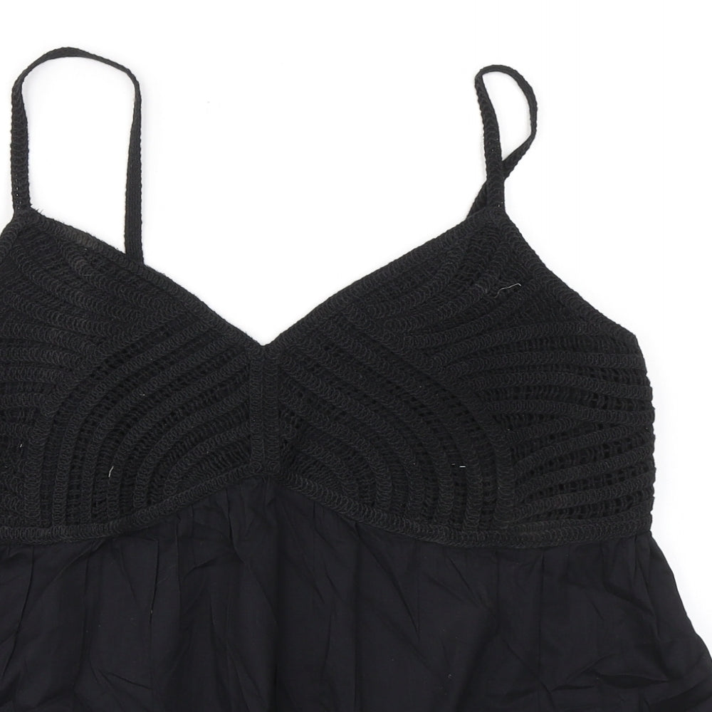 Marks and Spencer Womens Black 100% Cotton Camisole Tank Size 14 V-Neck - Crochet Detail