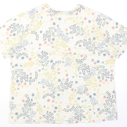 Marks and Spencer Womens Multicoloured Floral 100% Cotton Basic T-Shirt Size 14 Crew Neck
