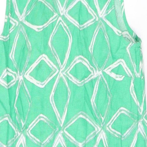 Marks and Spencer Womens Green Geometric Linen Shift Size 10 Boat Neck Button