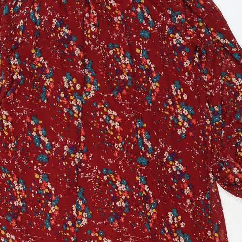 New Look Womens Red Floral Polyester Basic Blouse Size 20 Boat Neck