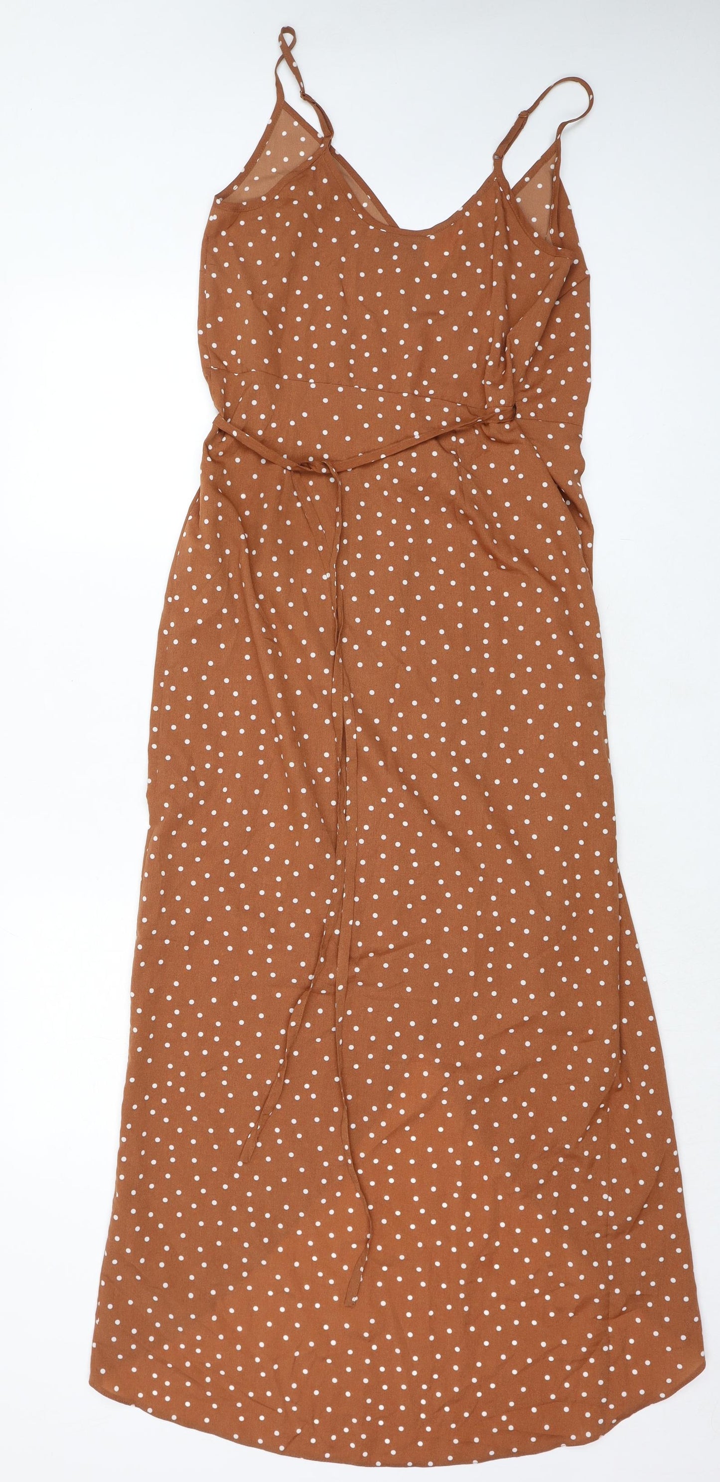 ASOS Womens Brown Polka Dot Polyester Maxi Size 6 V-Neck Tie