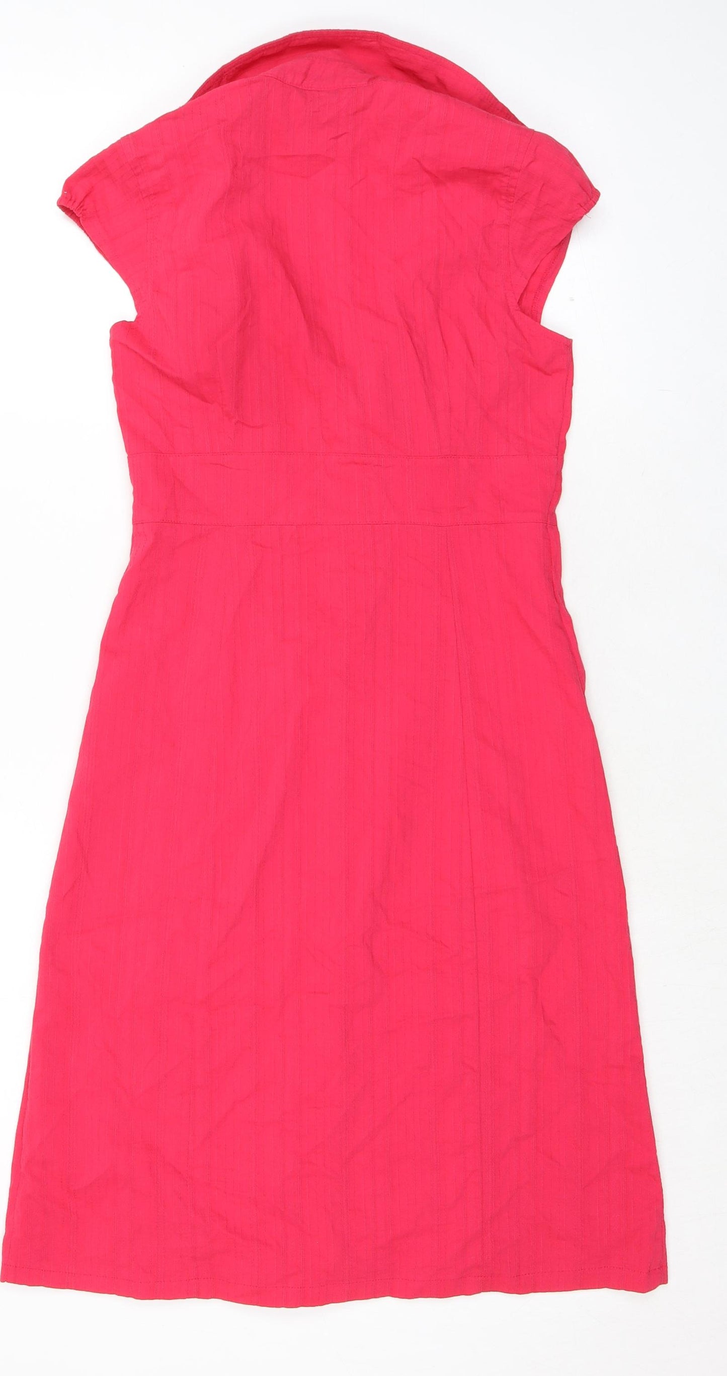 H&M Womens Pink Cotton Shirt Dress Size 8 Collared Button