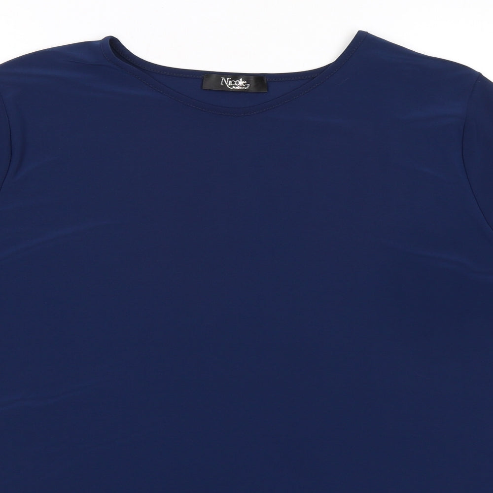 Nicole collection Womens Blue Polyester Basic T-Shirt Size XL Crew Neck