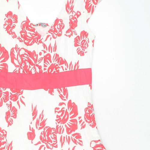 Per Una Womens Pink Floral 100% Cotton Trapeze & Swing Size 10 V-Neck Zip