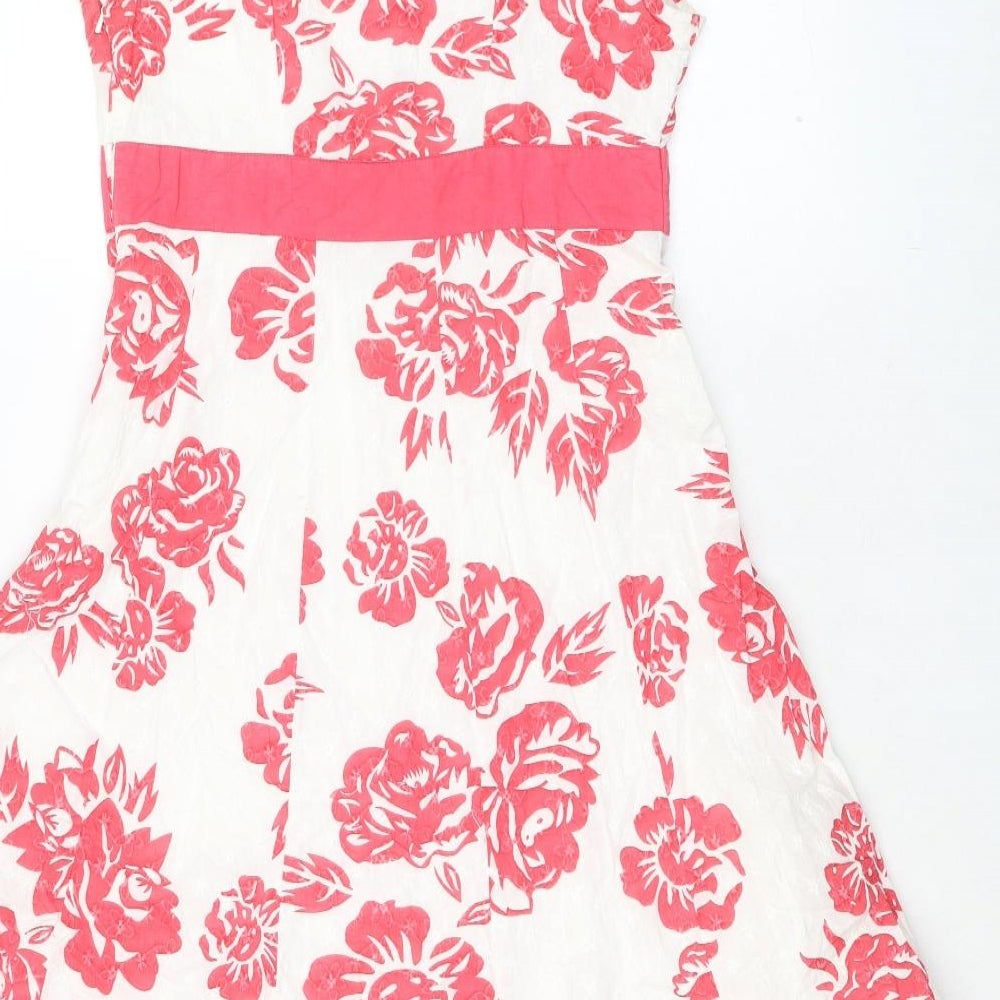 Per Una Womens Pink Floral 100% Cotton Trapeze & Swing Size 10 V-Neck Zip