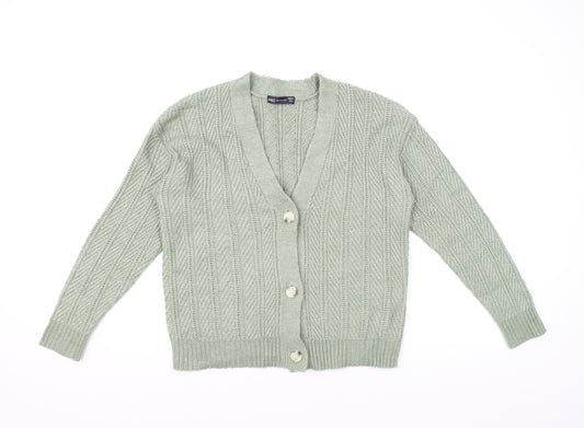 Marks and Spencer Womens Green V-Neck Polyester Cardigan Jumper Size M