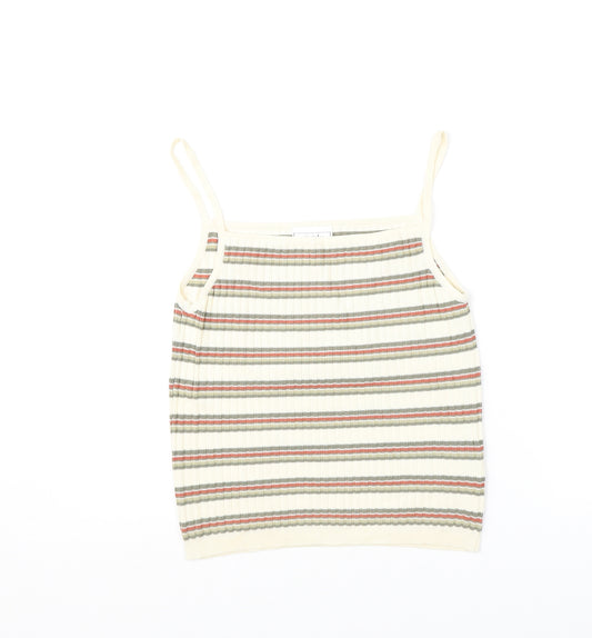 Principles Womens Beige Striped 100% Cotton Camisole Tank Size 14 Square Neck - Ribbed